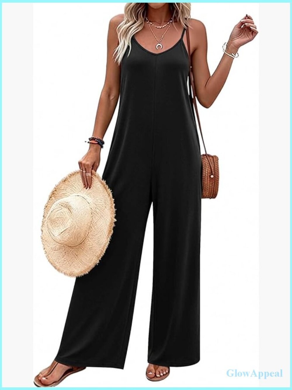 Casual Boho Sleeveless Jumpsuit with Pockets Long Pants Romper